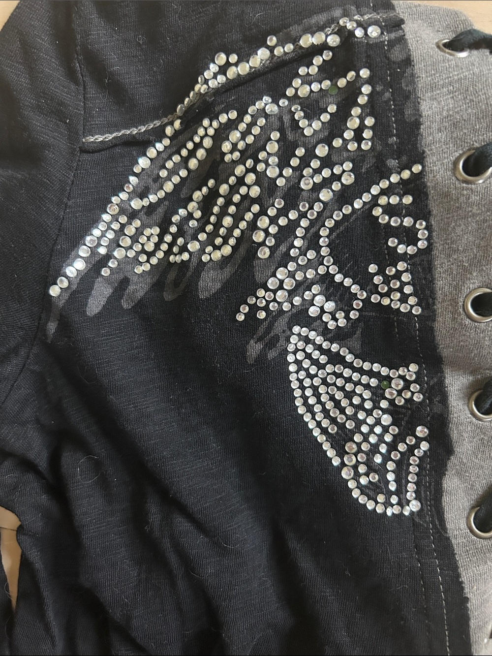 Y2K Mürmür Rhinestone Grommet Color Block Lace Up Hooded Top Grunge Goth S - Picture 11 of 14